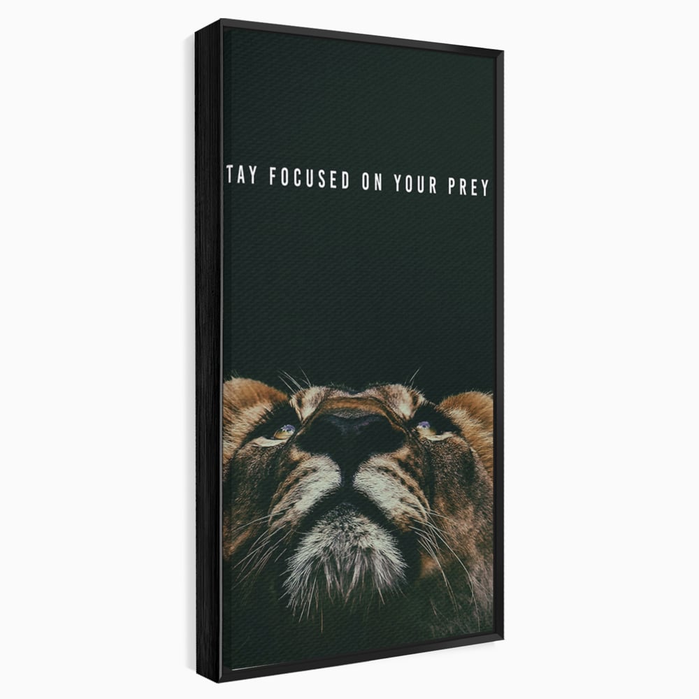 Tablou canvas cu tablou canvas cu leu si mesaj motivational, in rama de aluminiu negru